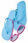 Flip flops and Sunglasses Isolated on White with a Clipping Path.  Ready for Summer Vacation!