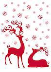 red reindeer with snowflakes, vector background