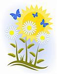 vector daisies, butterflies and sun, Adobe Illustrator 8 format