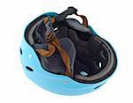 Blue snowboard helmet isolated over white background with clipping path