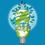 Energy Saving Eco Lightbulb with World Globe on Blue Background
