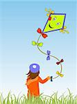 vector eps 10 illustration of a kid flying a funny kite