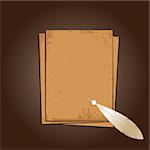 Old paper with feather. Vector illustration.
