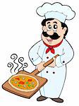 Chef holding pizza plate - vector illustration.