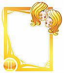 Gemini, the third sign from the series of the zodiac frames in cartoon style, vector illustration