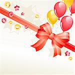 Greeting birthday card with red bow and balloons