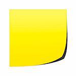 A blank, yellow post it note on a white background
