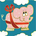 Seamless background with elephant, red ribbon, vector illustration