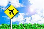 airplane airport sign on beautiful sky and grass field background