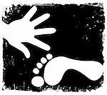 White handprint and footprint on a black. Vector illustration