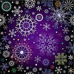 Black and violet effortless christmas pattern with colorful snowflakes (vector)