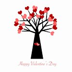 Valentines Day Tree with Red and Pink Hearts Illustration