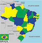 political map of Brazil country with flag and regions