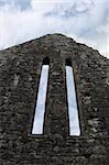 arched windows in church ruin in county clare ireland