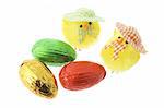 Easter Eggs with Chicks on White Background
