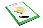 Clipboard with Notepad and Pencil on White Background