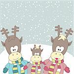 Christmas card with  Reindeer family. Vector illustration