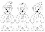 Teddy bears in winter cap and scarf, friends, contours