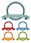 Circle and ribbons cartoon emblem color set. 2 color simple designs.