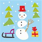 fully editable vector illustration of isolated funny snowman and christmas items