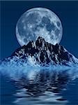 This image shows a generated mountain with moon and sea