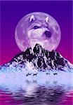 This image shows generated wolves with moon and mountain