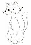 Cat sits having lifted a tail and cheerfully tenderly smiling, contours