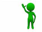 3d green character waving to all people