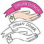 An image of a hand with organ donor banner.