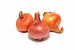 Three large onions on a white background