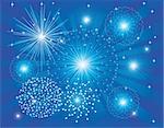 vector illustration of blue fireworks on light burst background