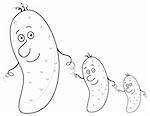 Family of cucumbers, vector, the parent and two children, contour