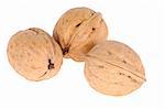 ripe walnuts isolated on white background