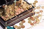 a treasure chest full of coins and jewelry