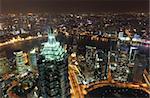 Aerial view over the megacity Shanghai at night