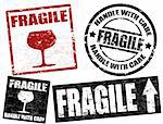 Collection of grunge office rubber stamps with word fragile written inside