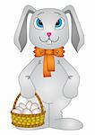 Holiday cartoon, rabbit bunny with a basket of Easter eggs