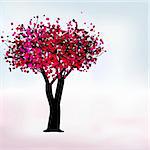 Passion tree with hearts, romantic template card. EPS 8 vector file included