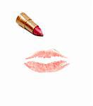 Imprint of the lips on white background, lipstick