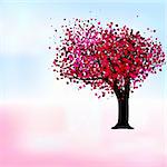 Passion tree with hearts, romantic template card. EPS 8 vector file included