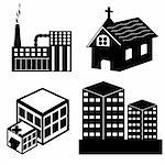 illustration of different building on white background