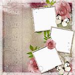Vintage Pink and green background with frames and  roses