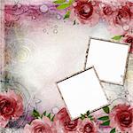 Vintage pink and green background with frames and  roses ( 1 of set)