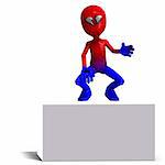 funny cartoon hero that crawls like a spider. 3D rendering with clipping path and shadow over white