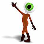 funny and cute cartoon guy with a great eye. 3D rendering with clipping path and shadow over white