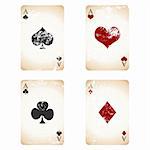 Grunge playing cards over white square background