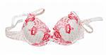 Feminine bra with red pattern on white background