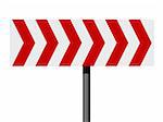 Red and white direction sign isolated on a white background