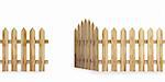 wooden fence with a gate isolated on white including clipping path