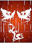 Vector illustration of white dragons on red grunge background